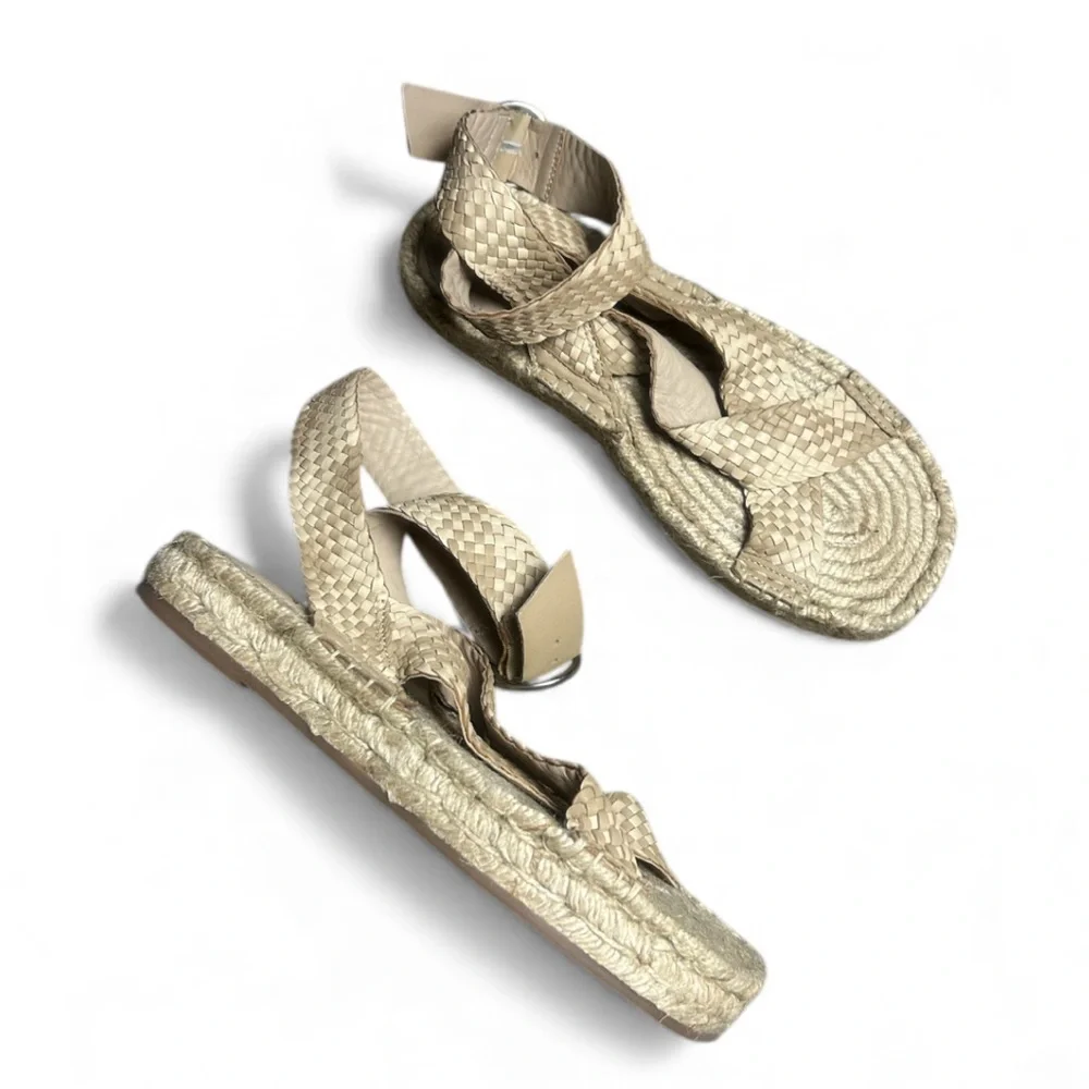 NWOB SAM EDELMAN Dakota Leather Espadrille Platform Sandals Size 8.5 M In Tan